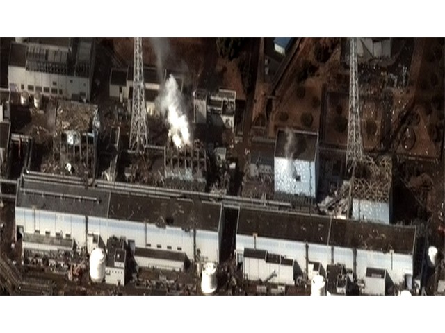 Fukushima nuclear power plant, Japan 2011, where several reactors exploded after a huge earthquake and tsunami. Most of the radioactive pollution went into the Pacific Ocean [Digital Globe]